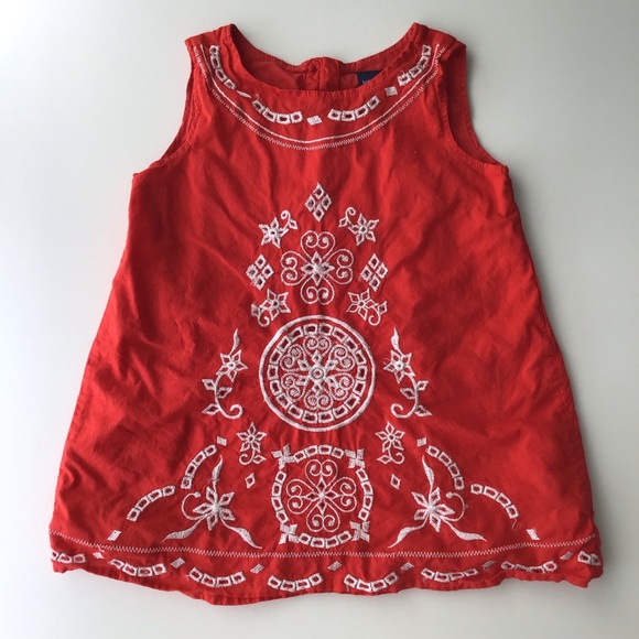 GAP Other - Baby Gap Girls Red Sundress White Embroidery Sleeveless 100% Cotton 12-18 mos.